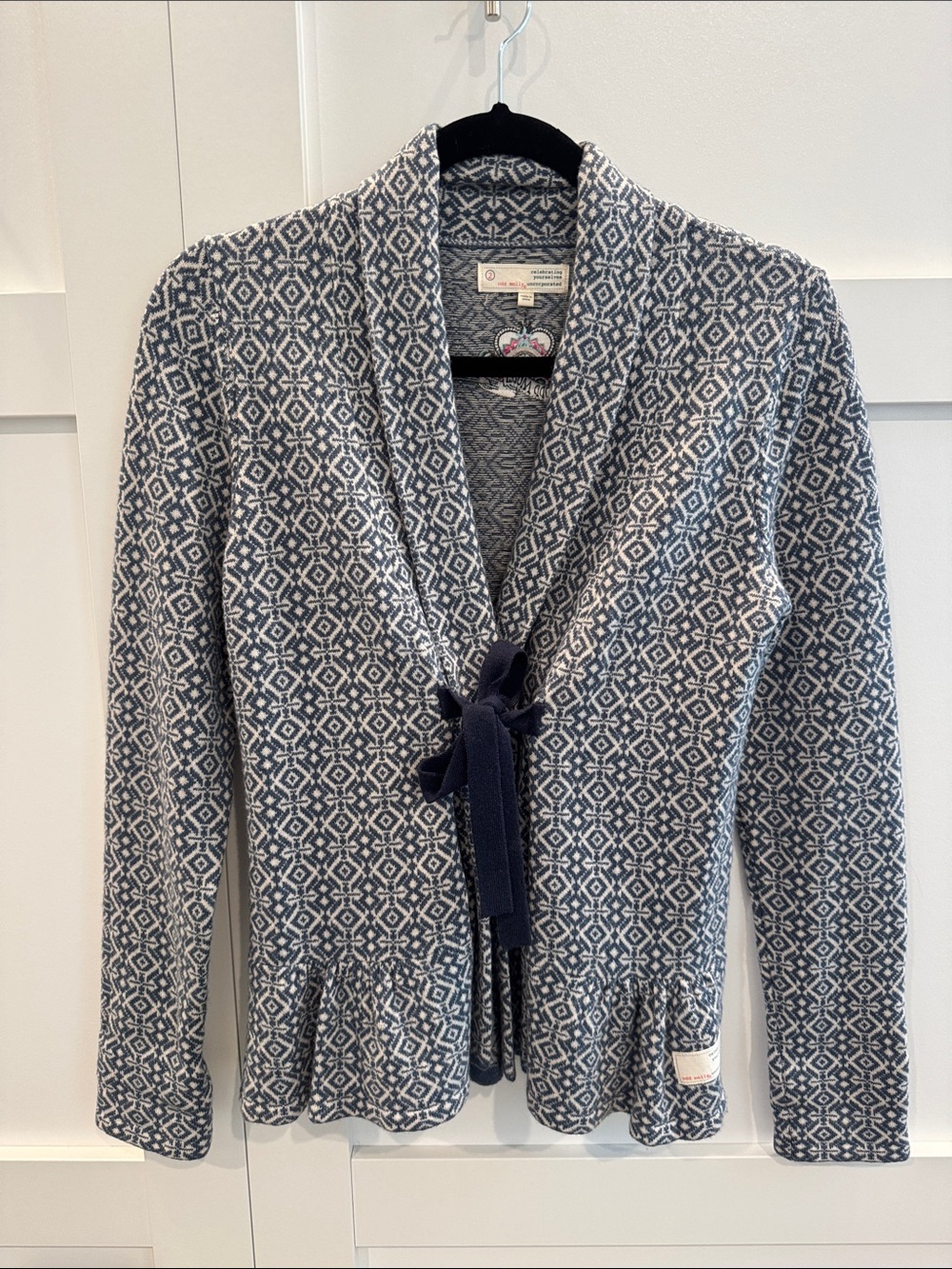 Odd Molly Navy & White Patterned Tie-Waist Blazer